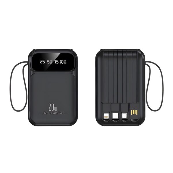 LENTIVEN Powerbank 20000mAh Mini With 4 usb fast charging LED Senter - Hitam